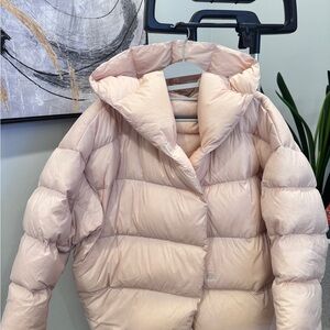 Pink Oversized Goose Down Puffer Jacket with Hood